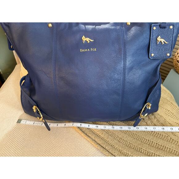 Emma Fox Classic Frame Large Leather Navy Blue Kiss-Lock Shoulder Satchel - Picture 8 of 11